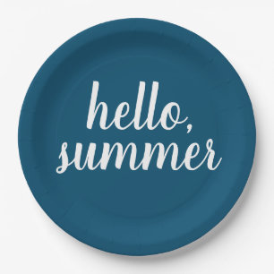 Hello Summer Navy Blue Paper Plates