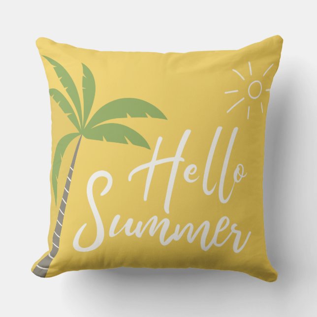 Hello Summer Palm tree and Sun Yellow Cushion (Front)