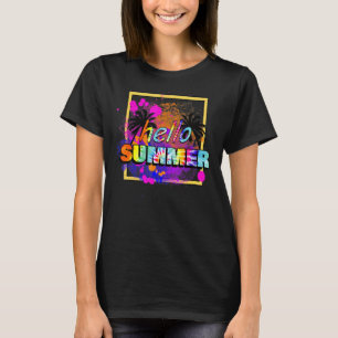Hello Summer Palm Tree  Tie Dye Beach Summer T-Shirt