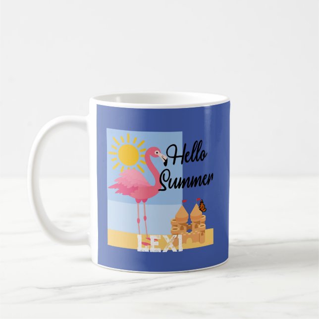 Hello Summer Pink Flamingo Design - Classic Mug (Left)
