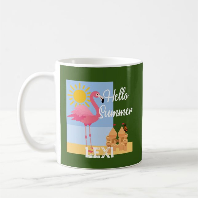 Hello Summer Pink Flamingo Design - Classic Mug (Left)