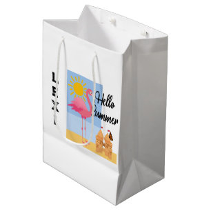 Hello Summer Pink Flamingo Design - Gift Bag - Med