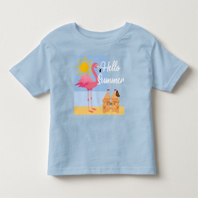 Hello Summer Pink Flamingo Design - Toddler Fine J T-Shirt (Front)