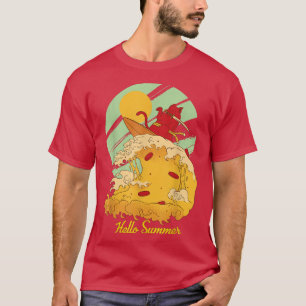 Hello Summer Pizza Wave Vintage Surfer Surfing Ret T-Shirt