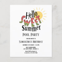 Hello Summer Pool Party Bday Budget Invitation