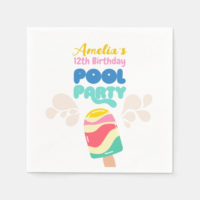 Hello Summer! Pool Party Invitation Napkin (Front)