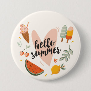 Hello Summer Quote Colorful Cute Illustration 7.5 Cm Round Badge