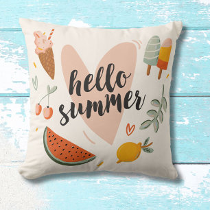 Hello Summer Quote Colourful Cute Nursery Kids Cushion