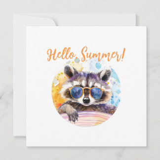 Hello Summer Racoon in sunglasses Watercolor