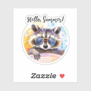 Hello Summer Racoon in sunglasses Watercolor