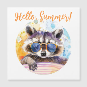 Hello Summer Racoon in sunglasses Watercolor