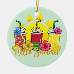 Hello Summer Refreshing Tropical Fruit Smoothie Ceramic Tree Decoration