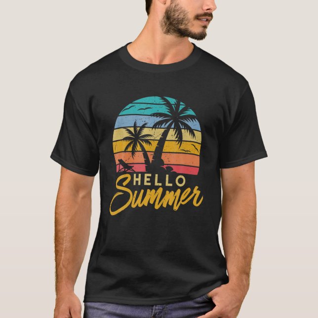 Hello Summer Retro Beach Vacation T-Shirt (Front)
