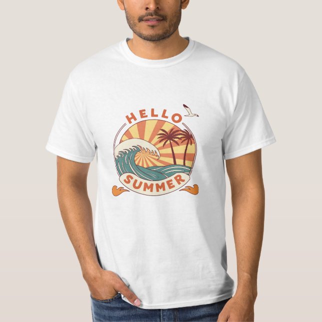 Hello Summer: Retro Beach Vibes T-Shirt (Front)