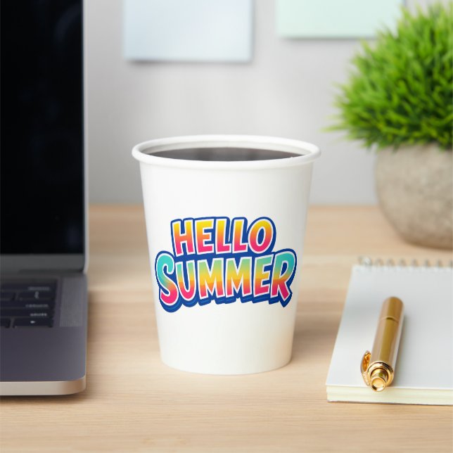 Hello Summer Retro Colourful Typography Design for Paper Cups (Insitu)
