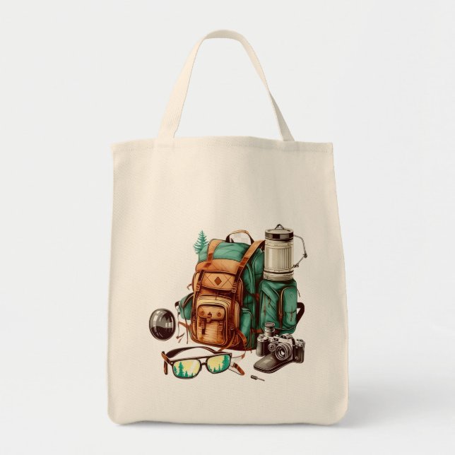 Hello Summer Retro Palm Tree Camping Graphic  Tote Bag (Front)