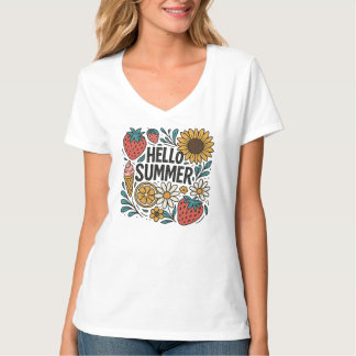 Hello summer retro png|Hello summer strawberry T-Shirt