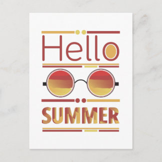 Hello Summer Retro Sunset Sunglasses Tee Postcard