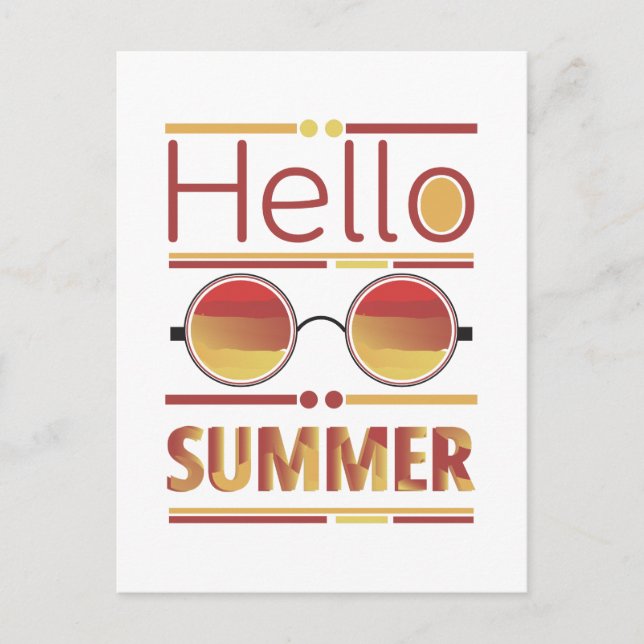 Hello Summer Retro Sunset Sunglasses Tee Postcard (Front)