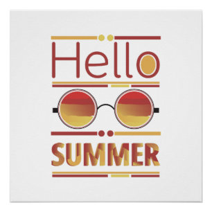 Hello Summer Retro Sunset Sunglasses Tee Poster