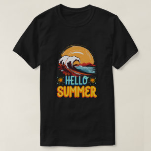 Hello Summer – Retro Wave & Sunset Beach T-Shirt