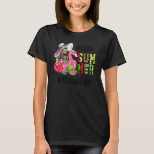 Hello Summer Skull Flamingo Float Watermelon Nurse T-Shirt