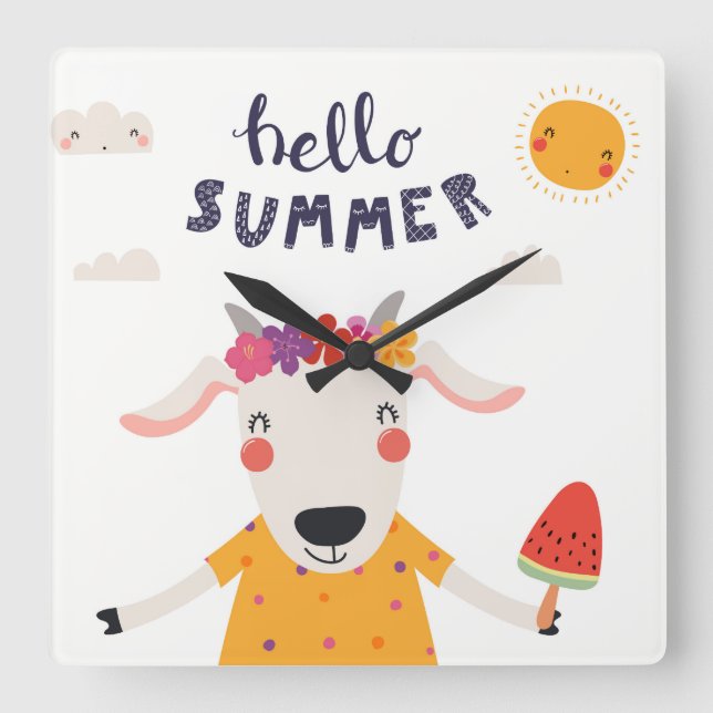 Hello Summer - Square Acrylic Clock (Front)
