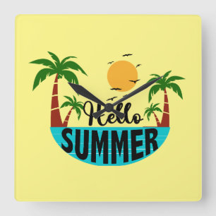 Hello Summer Square Wall Clock