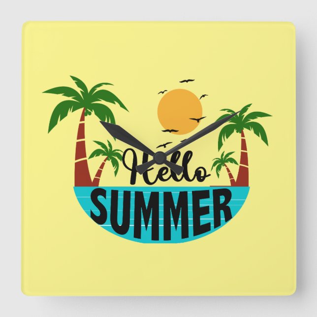 Hello Summer Square Wall Clock (Front)