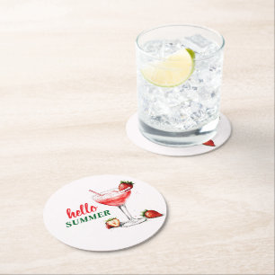 Hello Summer Strawberry Cocktail Paper Coaster