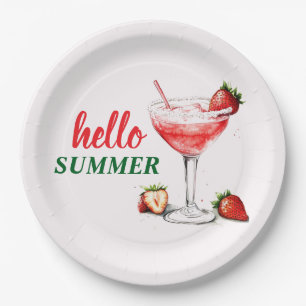 Hello Summer Strawberry Cocktail Paper Plate