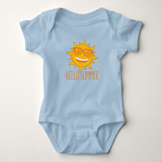 Hello Summer Sun With Sunglasses Baby Bodysuit (Front)