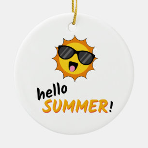 Hello Summer Sun with Sunglasses Ceramic Tree Decoration