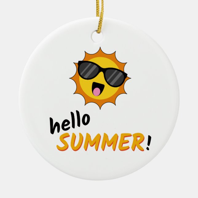 Hello Summer Sun with Sunglasses Ceramic Tree Decoration (Front)
