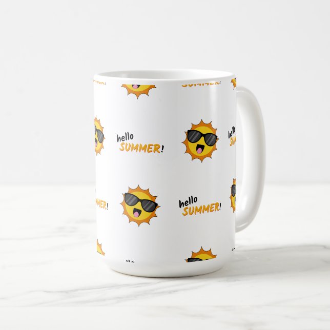 Hello Summer Sun with Sunglasses Coffee Mug (Front Right)
