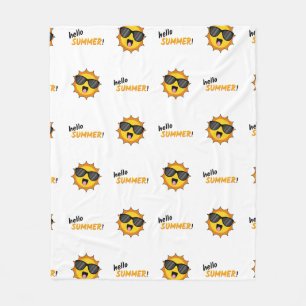 Hello Summer Sun with Sunglasses Fleece Blanket