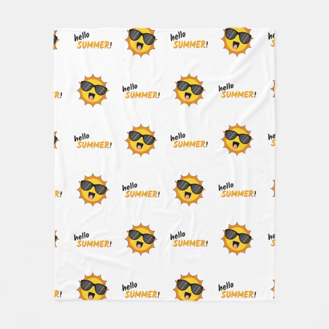 Hello Summer Sun with Sunglasses Fleece Blanket (Front)