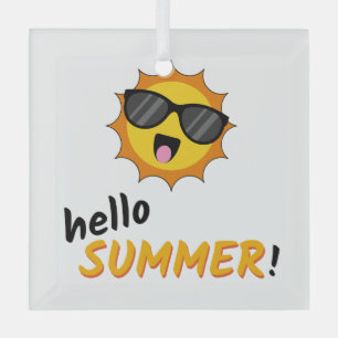 Hello Summer Sun with Sunglasses Glass Tree Decoration