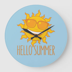 Hello Summer Sun With Sunglasses Large Clock