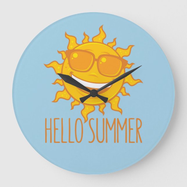 Hello Summer Sun With Sunglasses Large Clock (Front)