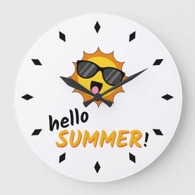 Hello Summer Sun with Sunglasses Large Clock (Front)