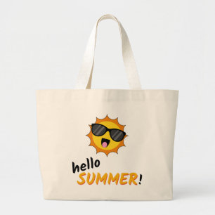 Hello Summer Sun with Sunglasses Large Tote Bag