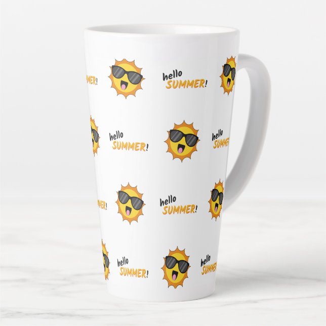 Hello Summer Sun with Sunglasses Latte Mug (Right Angle)