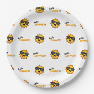 Hello Summer Sun with Sunglasses Paper Plate