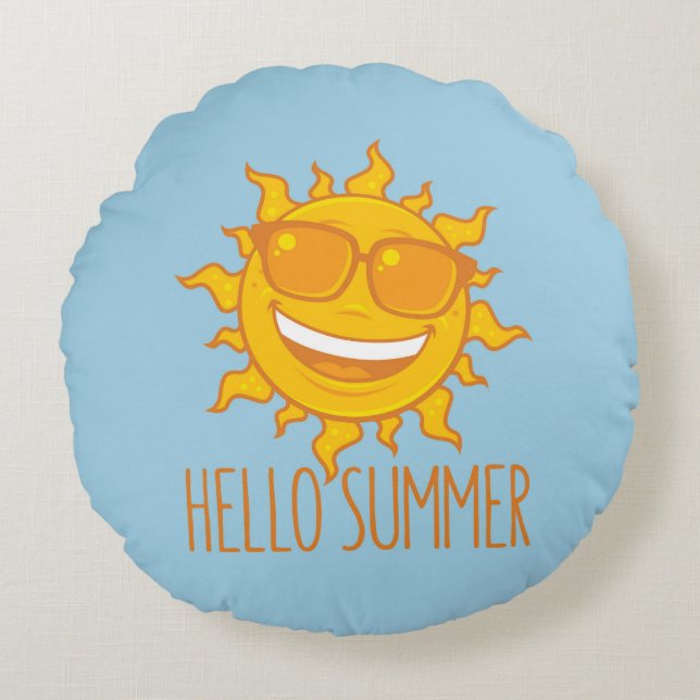 Hello Summer Sun With Sunglasses Round Cushion (Front)