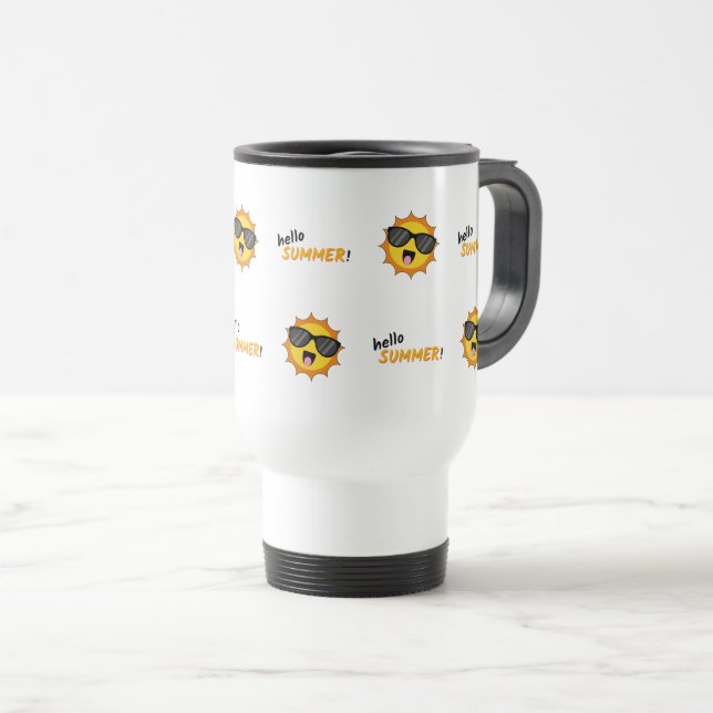 Hello Summer Sun with Sunglasses Travel Mug (Front Right)