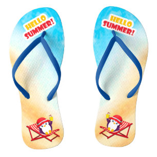 Hello Summer Sunbathing Penguin Jandals