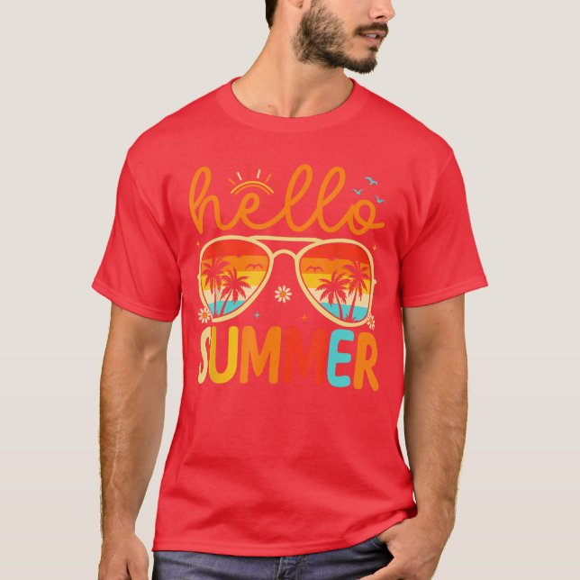 Hello Summer Sunglasses Boys Kids Summer Beach Vac T-Shirt (Front)