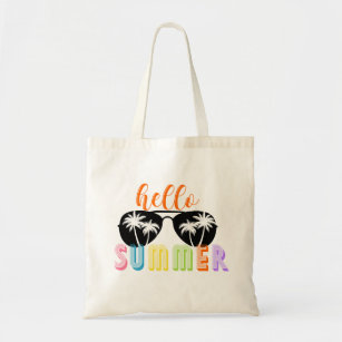 Hello Summer Sunglasses Palm Trees Tote Bag