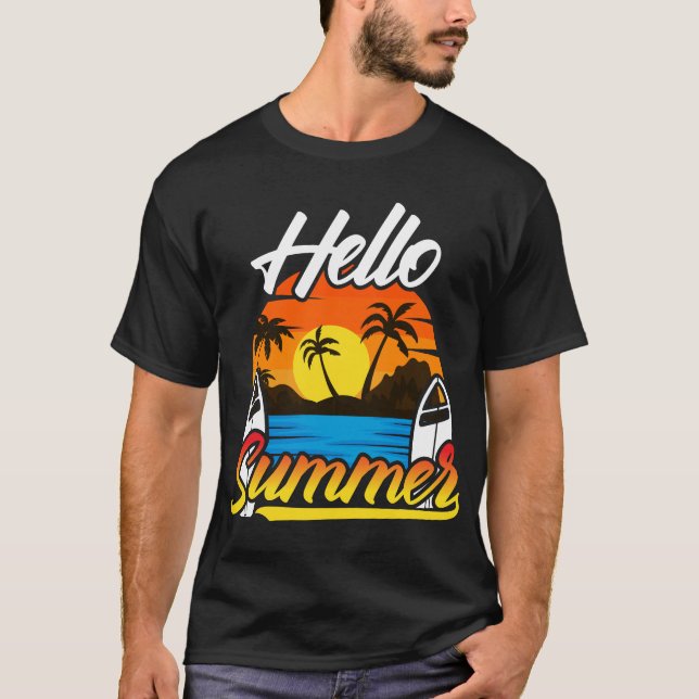 Hello Summer Sunset Design T-Shirt (Front)